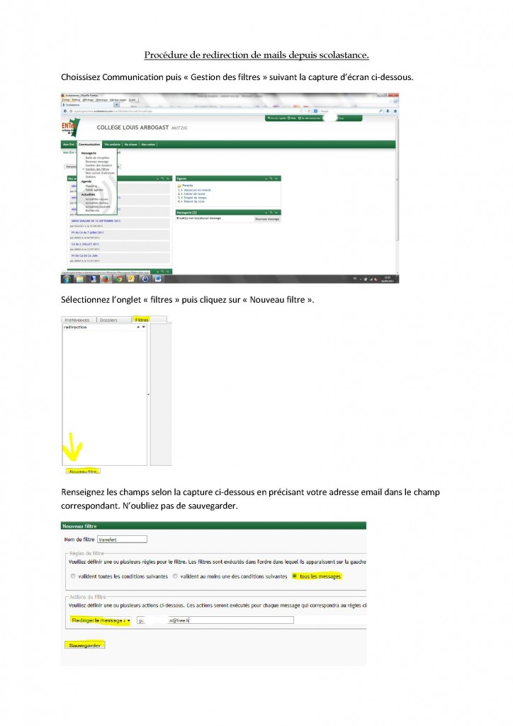 truc et astuce redirection de mails scolastance